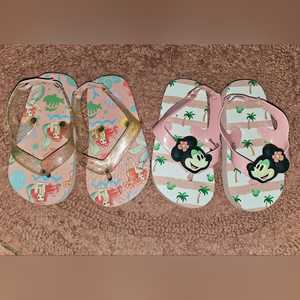 Disney Minnie Mouse and Ariel toddler sandals selling as set
